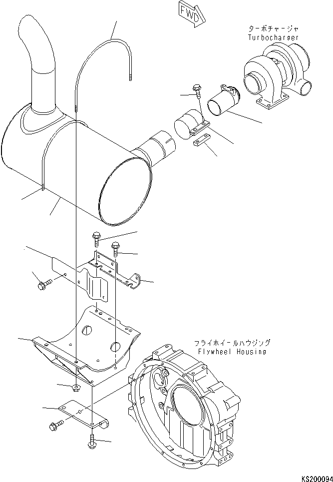 Komatsu parts book diagram for PC240NLC-8K S/N K50001-UP: MUFFLER AND MOUNTING (# K50596-)
