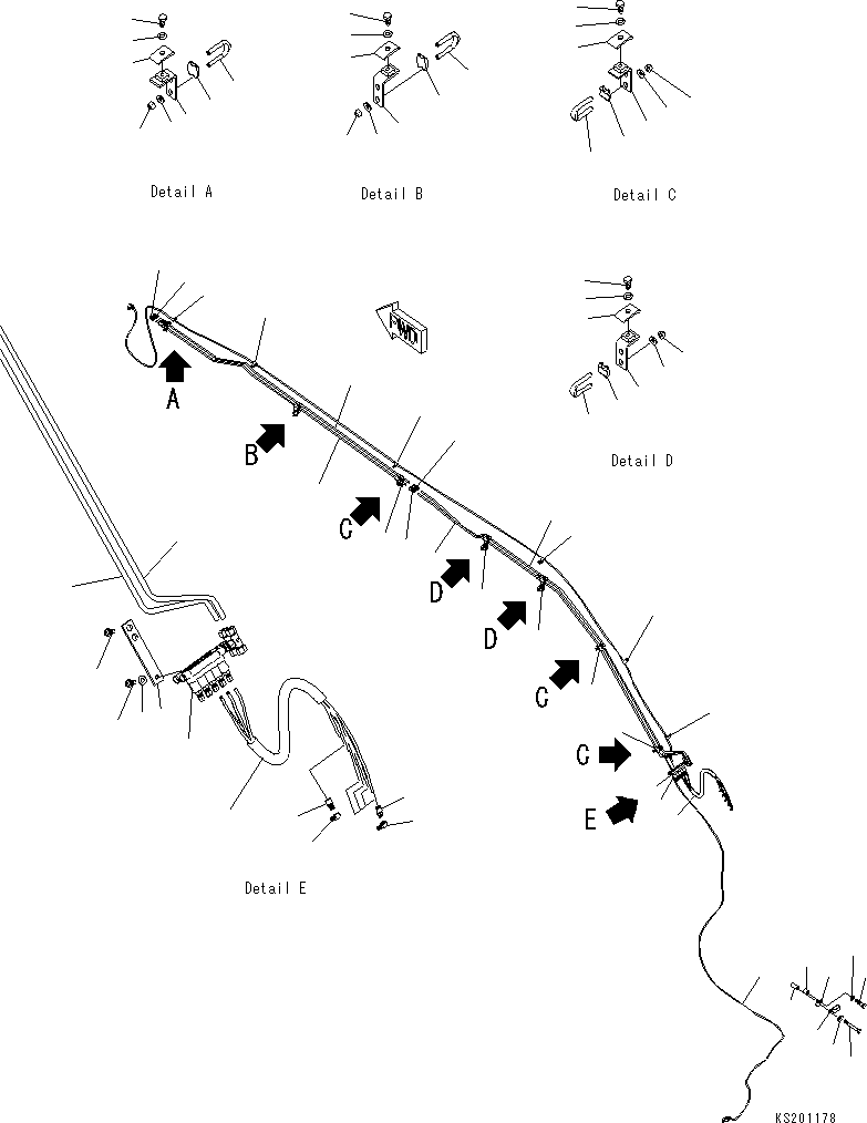 Komatsu parts book diagram for PC240NLC-8K S/N K50001-UP: 1-PIECE BOOM AUTO GREASE PARTS(#K50630-)