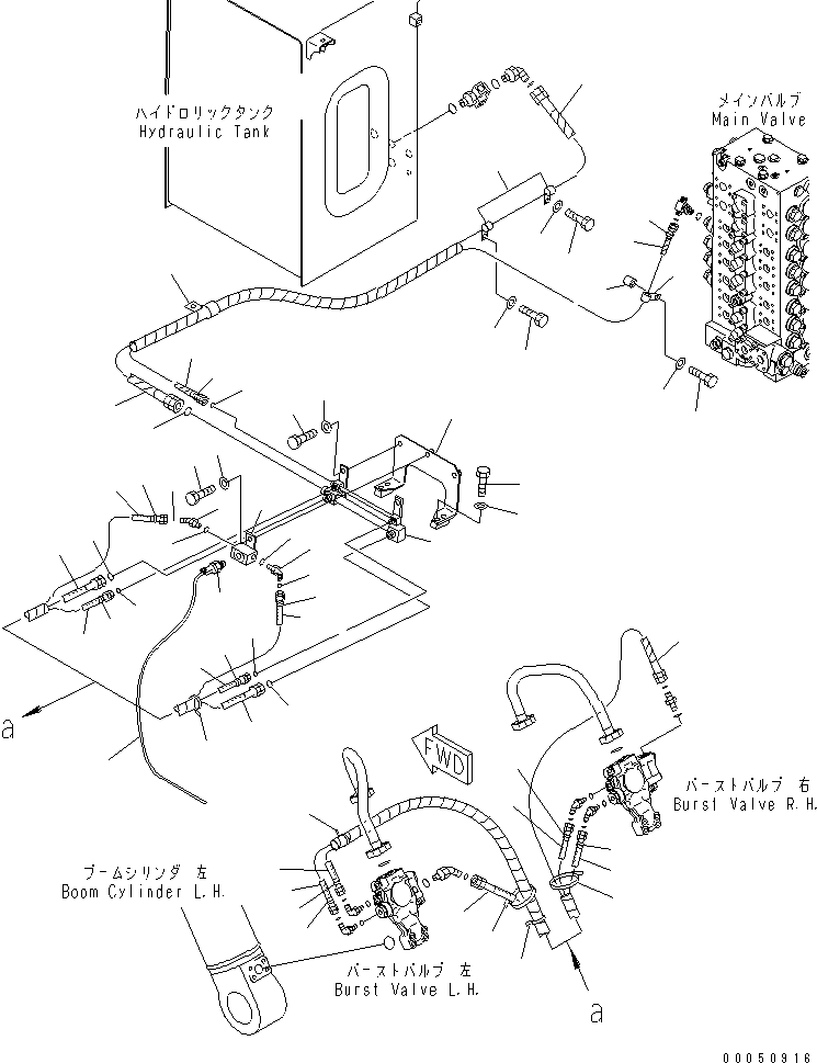 Komatsu parts book diagram for PC240NLC-8K S/N K50001-UP: BURST VALVE LINE (BOOM AND ARM) (CHASSIS SIDE)