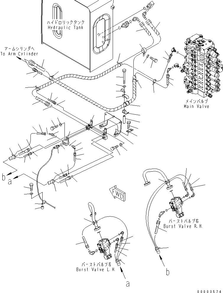 Komatsu parts book diagram for PC240NLC-8K S/N K50001-UP: BURST VALVE LINE (BOOM AND ARM) (CHASSIS SIDE) (FOR 2-PIECE BOOM)