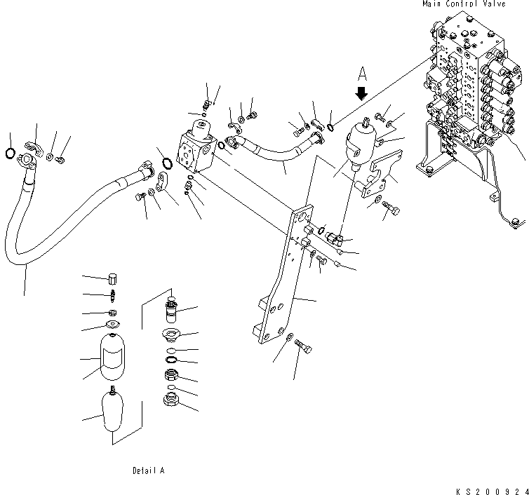 Komatsu parts book diagram for PC240NLC-8K S/N K50001-UP: ATTACHMENT LINE (MAIN LINE R.H.) (FOR 1 ACTUATOR)