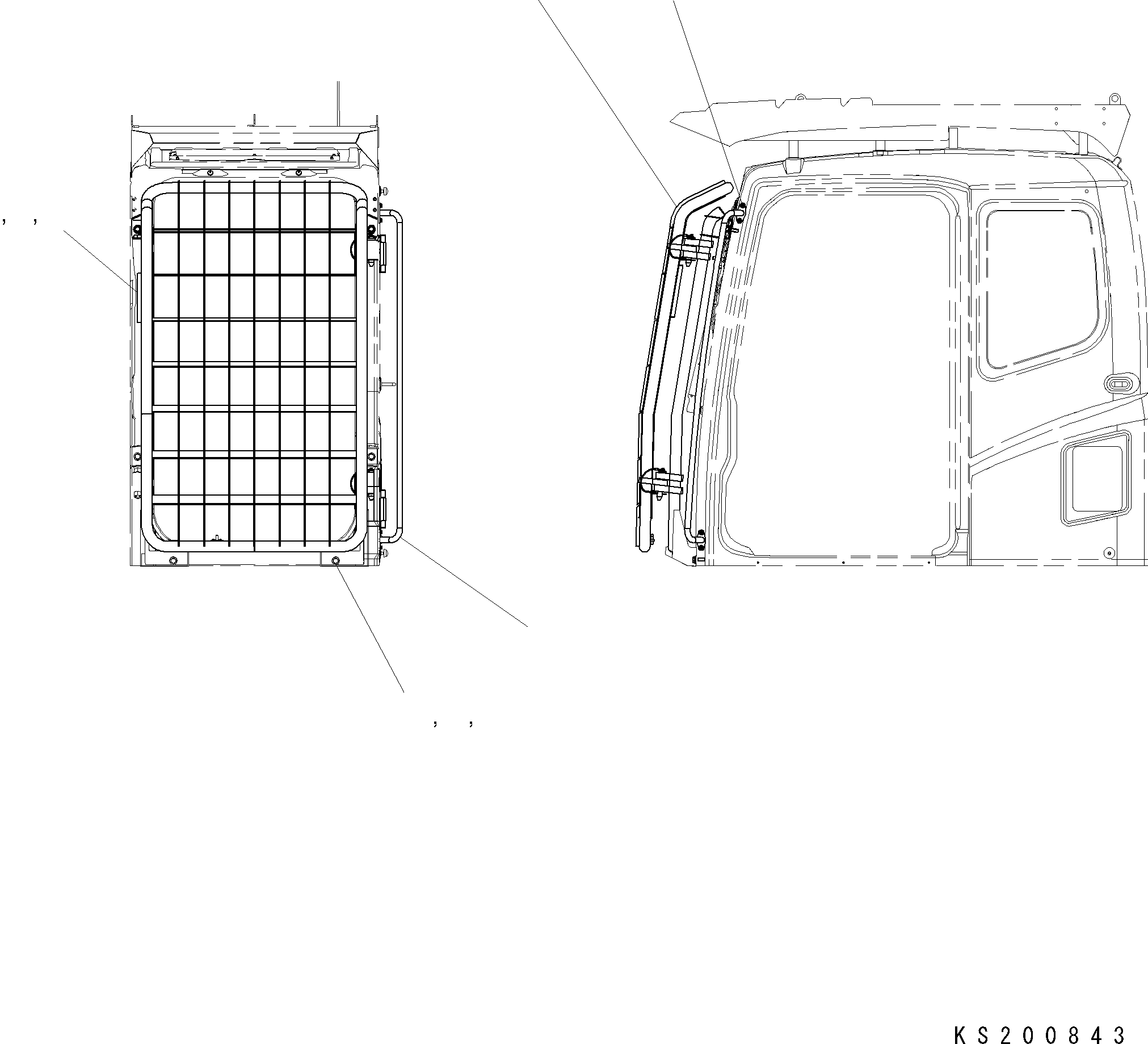 Komatsu parts book diagram for PC240NLC-8K S/N K50001-UP: HINGED OPG FRONT GUARD(LC DEMO) (#K51181-)