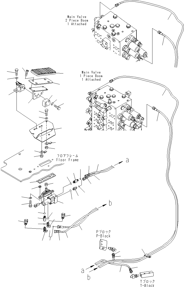 Komatsu parts book diagram for PC240NLC-8K S/N K50001-UP: FLOOR FRAME (ATTACHMENT CONTROL) FOR 1 PIECE , 1- ATT & 2 PIECE , 1- ATT (# K50001-K50303)
