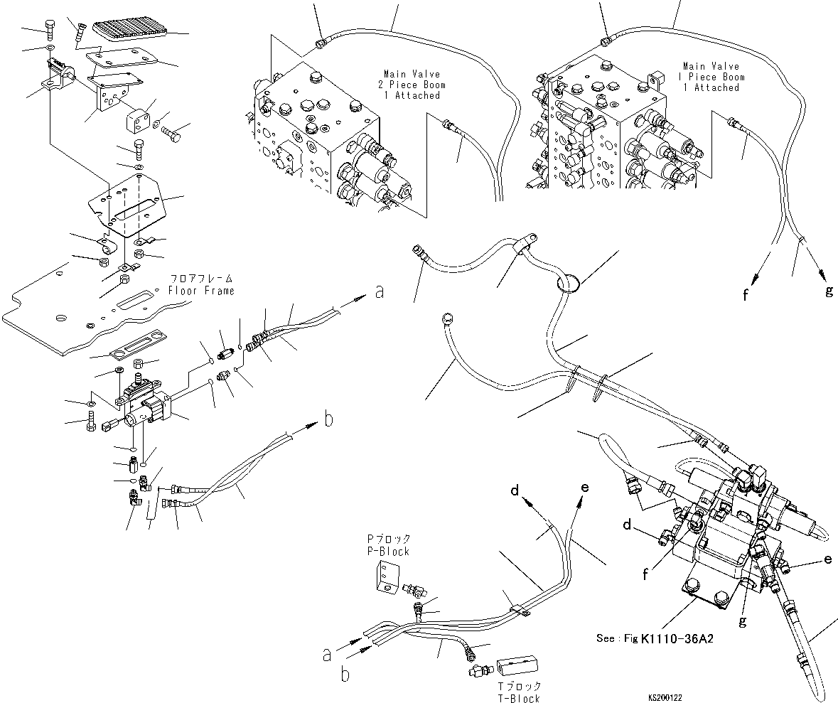 Komatsu parts book diagram for PC240NLC-8K S/N K50001-UP: FLOOR FRAME (ATTACHMENT CONTROL) FOR 1 PIECE , 1- ATT & 2 PIECE , 1- ATT (K50304-)