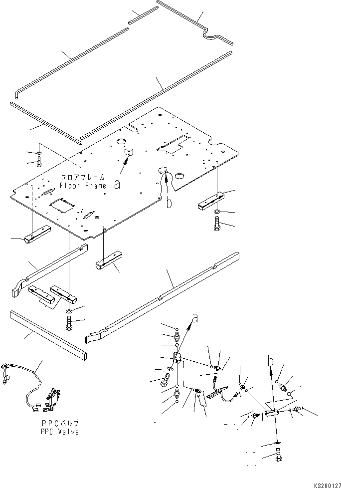 Komatsu parts book diagram for PC240NLC-8K S/N K50001-UP: FLOOR FRAME (P, T BLOCK AND FLOOR SEAL) (FOR 2-PIECE BOOM, 2-ATTACHMENT)