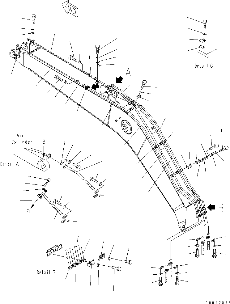 Komatsu parts book diagram for PC240NLC-8K S/N K50001-UP: BOOM  (ARM CYLINDER AND BUCKET CYLINDER LINE)