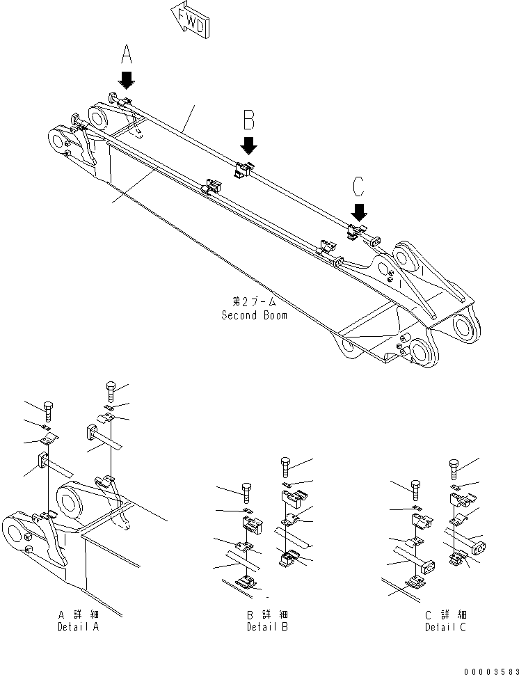 Komatsu parts book diagram for PC240NLC-8K S/N K50001-UP: 2-PIECE BOOM (BUCKET CYLINDER LINE) (2ND BOOM)