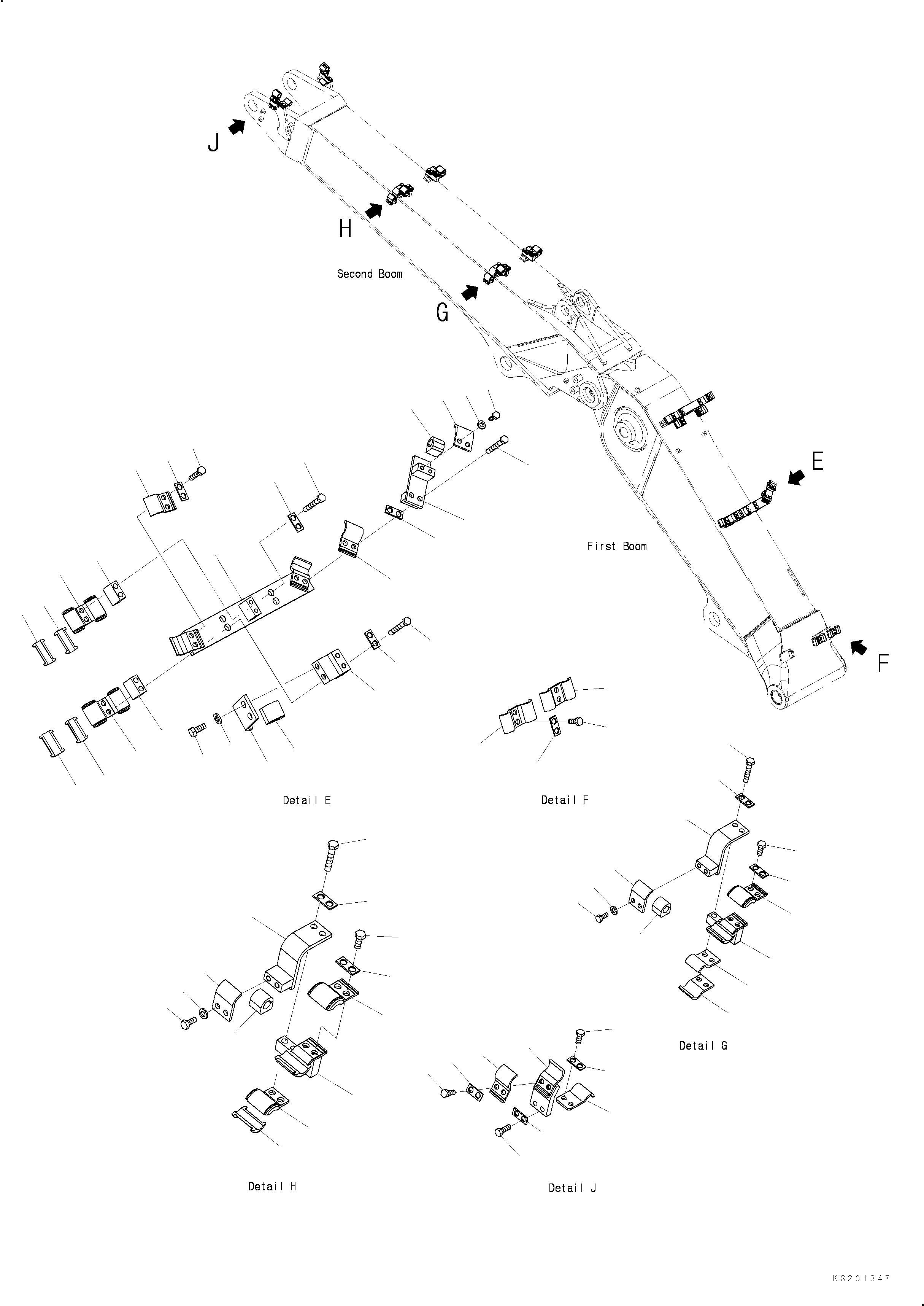 Komatsu parts book diagram for PC240NLC-8K S/N K50001-UP: 2-PIECE BOOM (2ATT CLAMPING) (2/2)