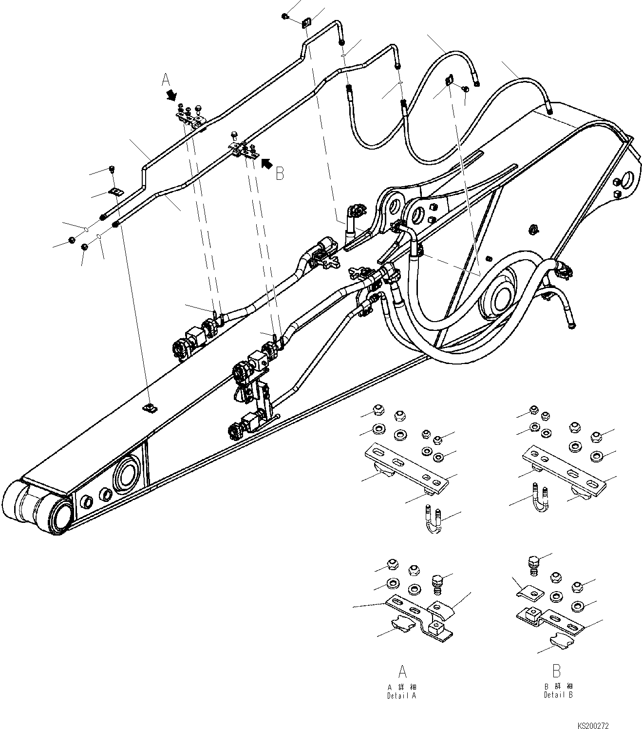 Komatsu parts book diagram for PC240NLC-8K S/N K50001-UP: QUICK COUPLER PIPING (FOR 3.0M ARM)