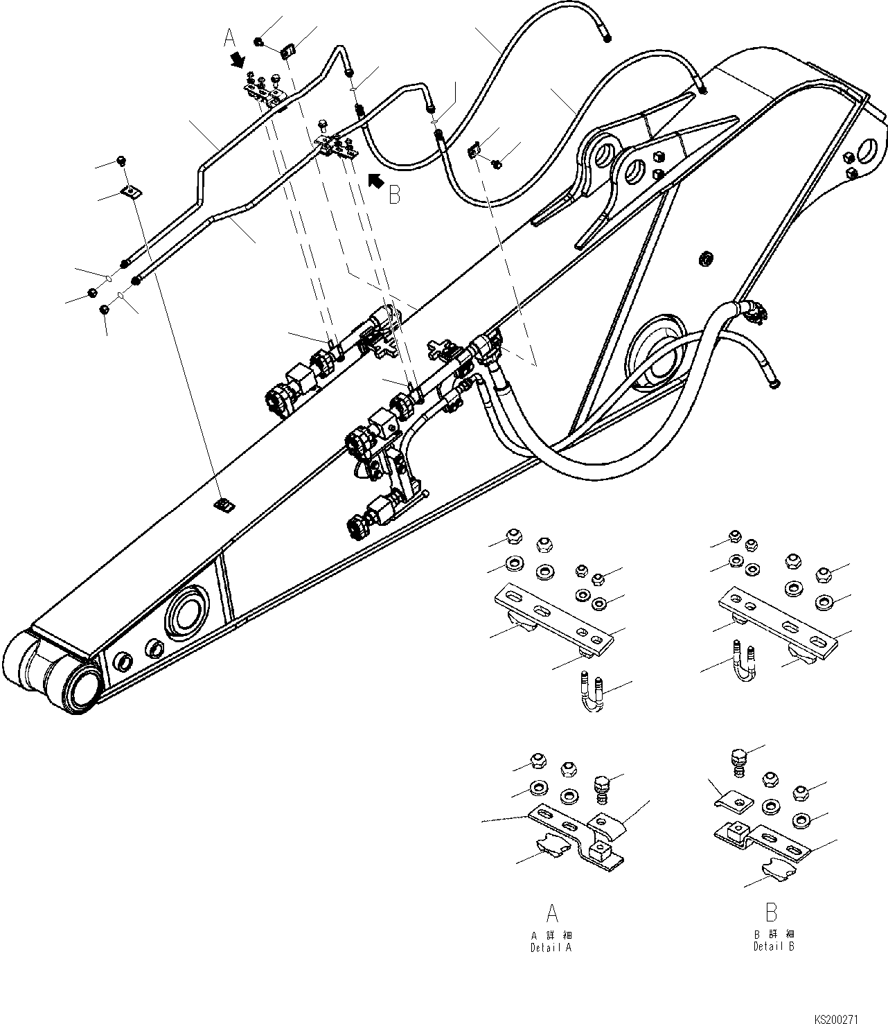 Komatsu parts book diagram for PC240NLC-8K S/N K50001-UP: QUICK COUPLER PIPING (FOR 2.5M ARM)