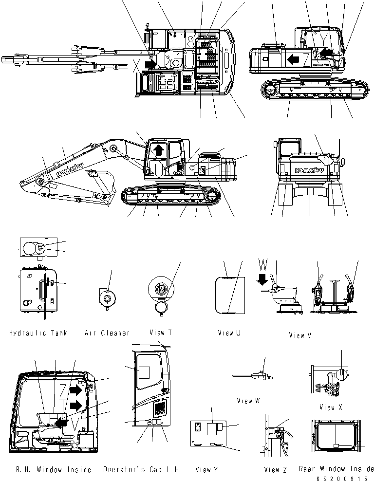 Komatsu parts book diagram for PC240NLC-8K S/N K50001-UP: DECAL AND PLATES (FOR 2 PIECE BOOM) (NLC)