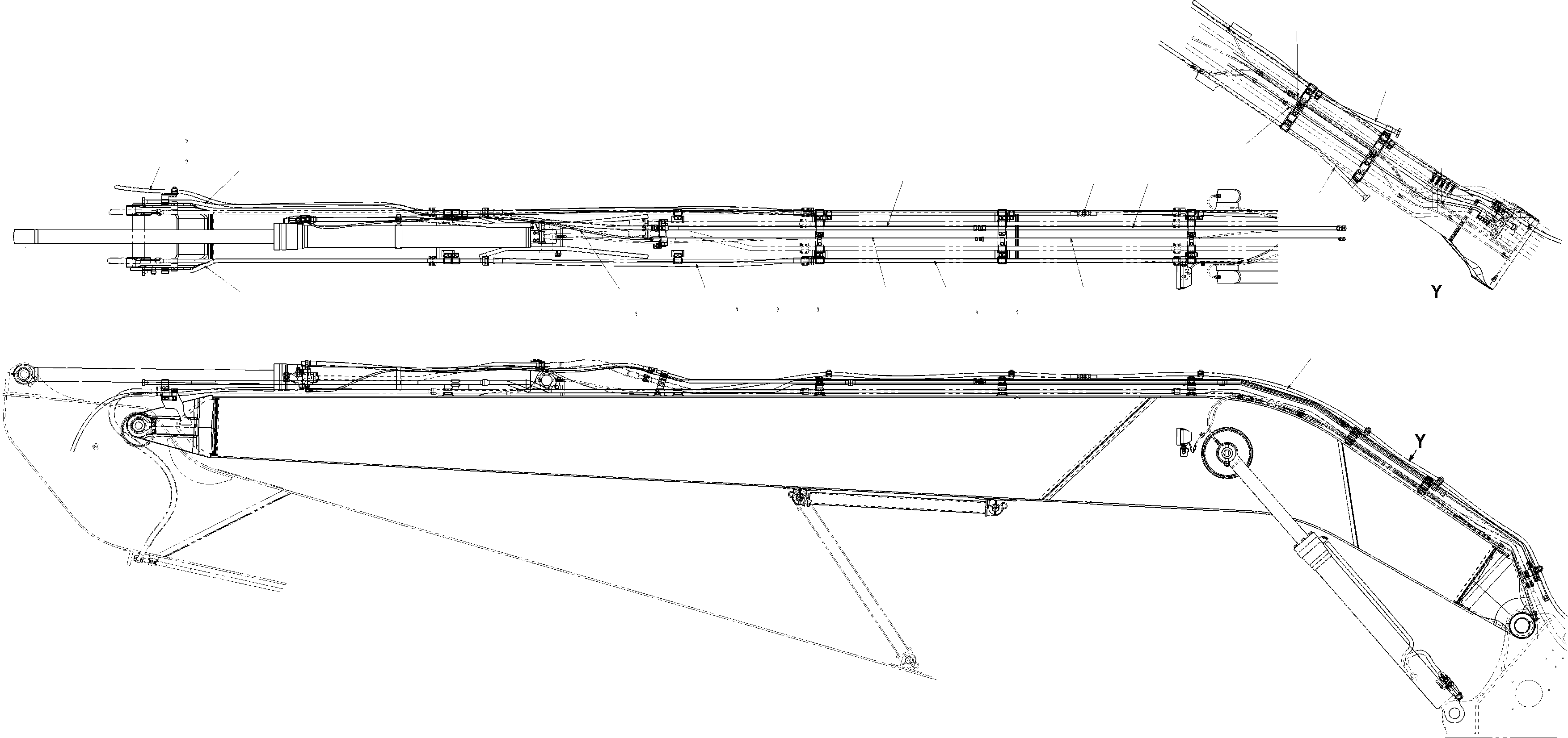 Komatsu parts book diagram for PC240NLC-7 18M SUPER LONG FRONT WEEDCUTTER SPEC S/N K40307: SLF WEEDCUTTER BOOM PIPING