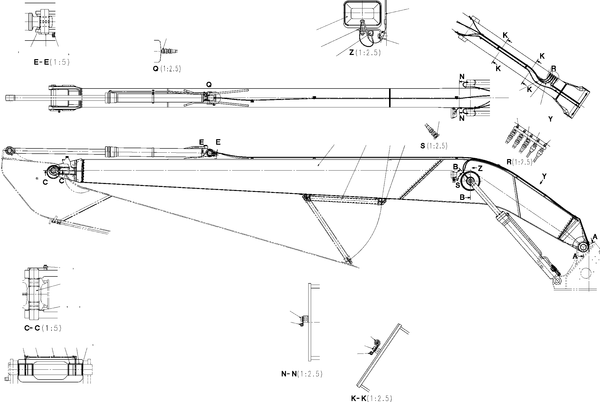 Komatsu parts book diagram for PC240LC/NLC-7 18M SUPER LONG FRONT S/N K40307-UP: SLF BOOM PINS AND LUBE PIPING
