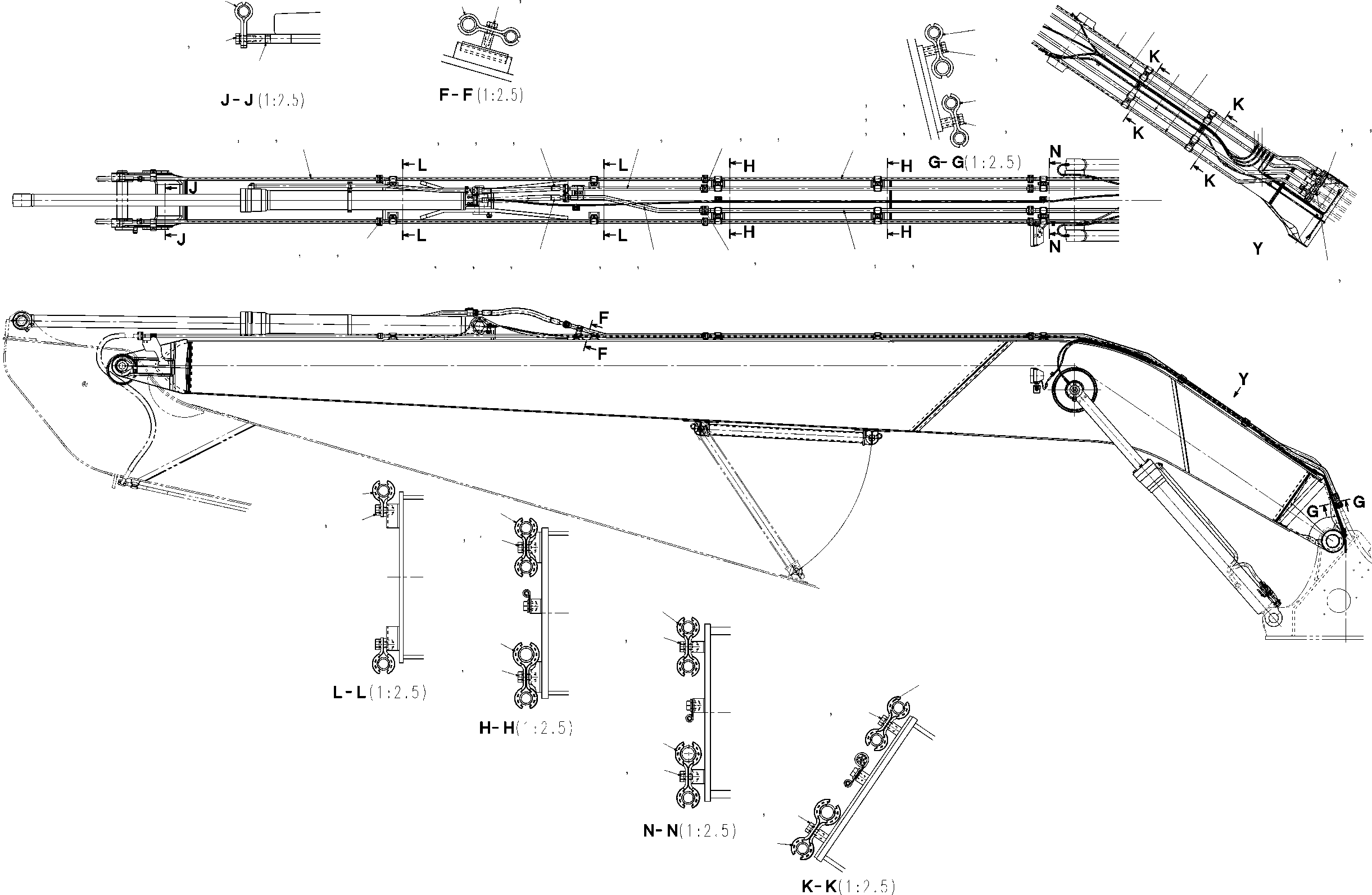 Komatsu parts book diagram for PC240LC/NLC-7 18M SUPER LONG FRONT S/N K40307-UP: SLF STD PIPING