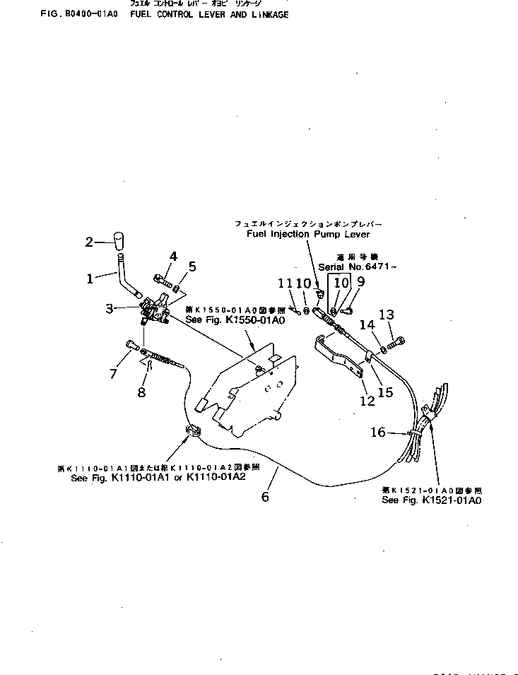 Excavators Komatsu / PC25-1 S/N 1001-UP(pc25-1c) / FUEL CONTROL LEVER AND LINKAGE(030030 : B0400-01A0)