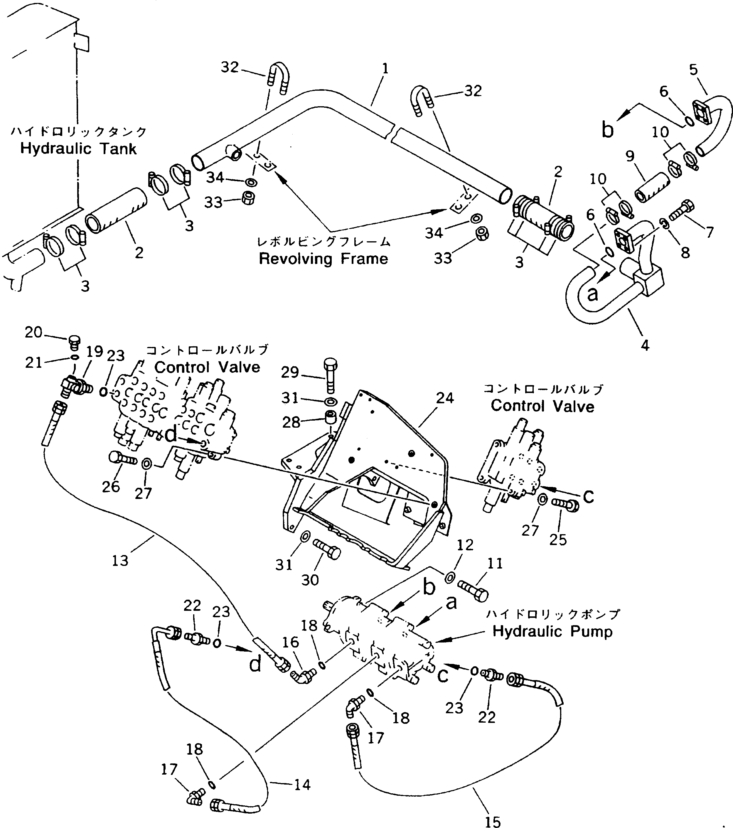 Komatsu parts book diagram for PC25R-1 S/N 1001-UP: HYDRAULIC PIPING (SUCTION AND DELIVERY LINE)