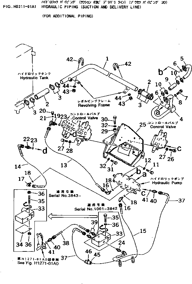 Komatsu parts book diagram for PC25R-1 S/N 1001-UP: HYDRAULIC PIPING (SUCTION AND DELIVERY LINE)                     (FOR ADDITIONAL PIPING)
