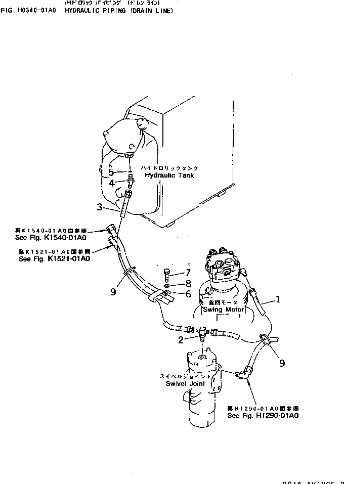 Komatsu parts book diagram for PC25R-1 S/N 1001-UP: HYDRAULIC PIPING (DRAIN LINE)