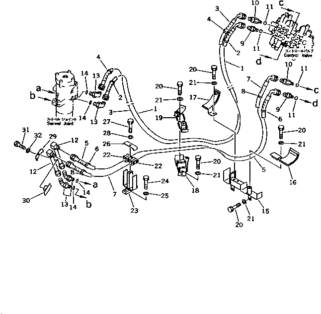 Komatsu parts book diagram for PC25R-1 S/N 1001-UP: HYDRAULIC PIPING (TRAVEL MOTOR LINE) (UPPER)