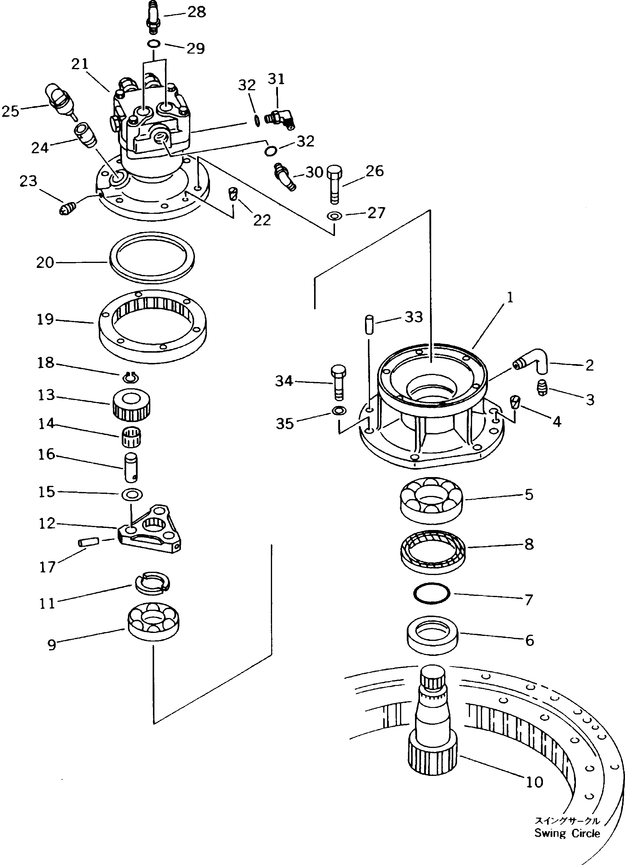 Komatsu parts book diagram for PC25R-1 S/N 1001-UP: SWING MACHINERY