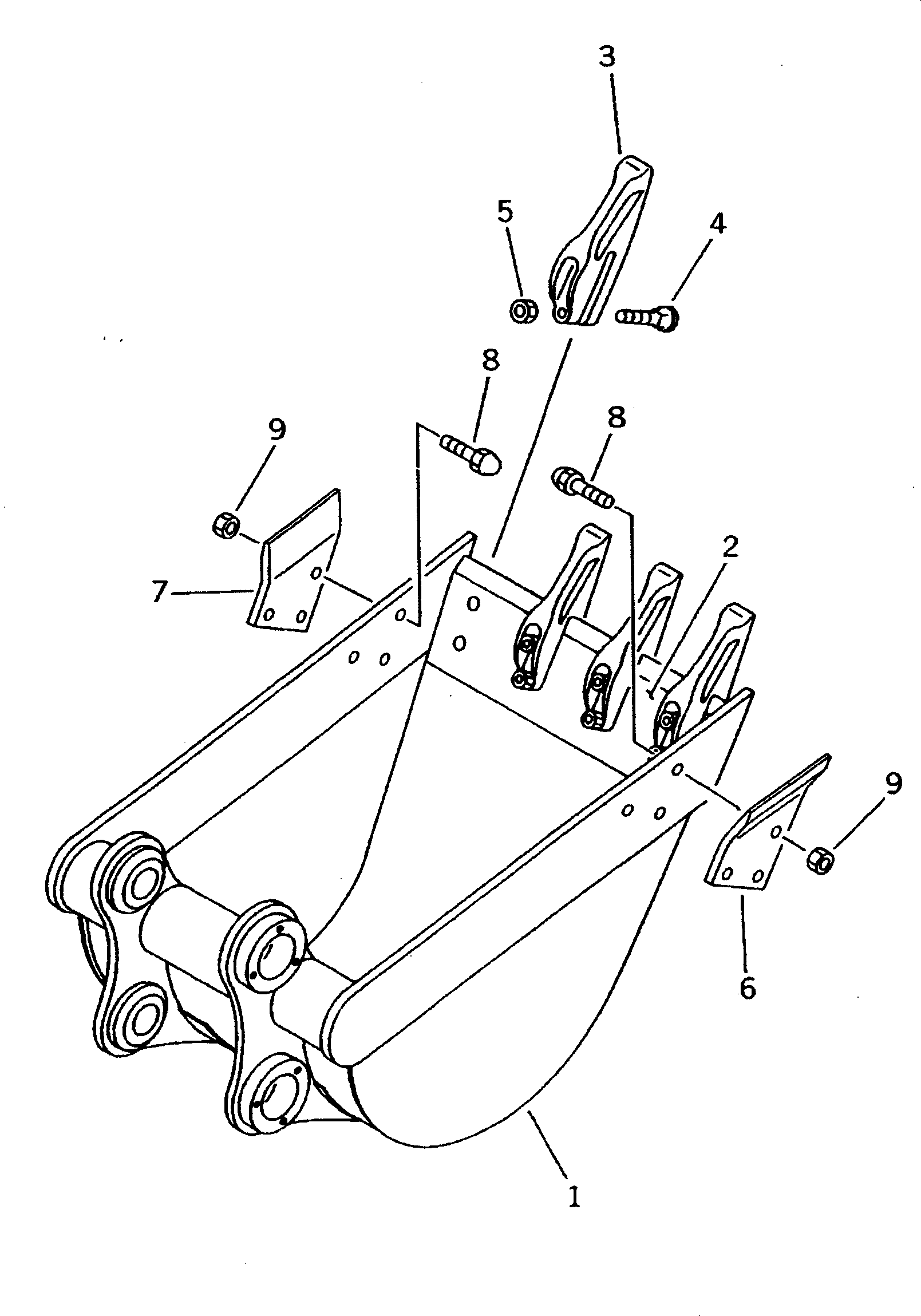 Komatsu parts book diagram for PC25R-1 S/N 1001-UP: BUCKET ? 0.08M3 (MINI 0.14M3) 500MM