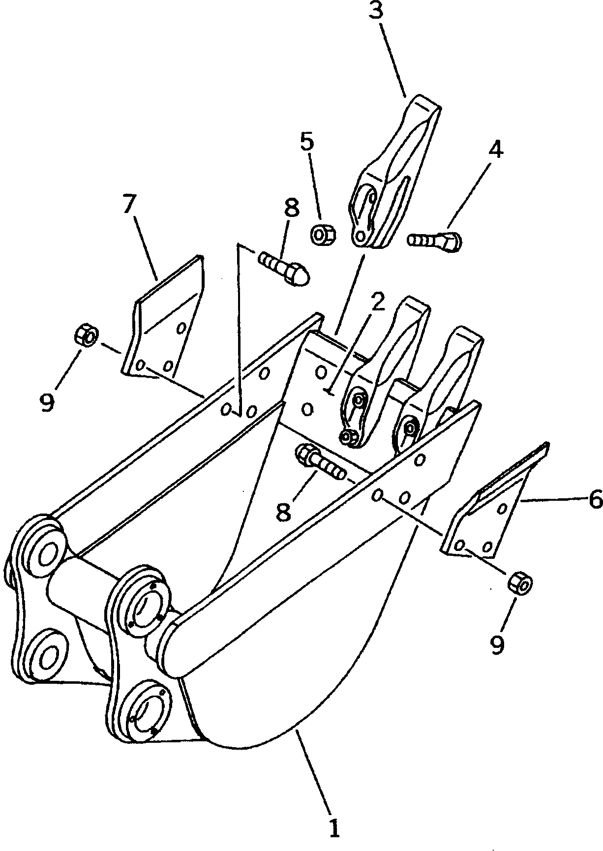 Komatsu parts book diagram for PC25R-1 S/N 1001-UP: BUCKET ? 0.05M3 (MINI 0.08M3) 425MM