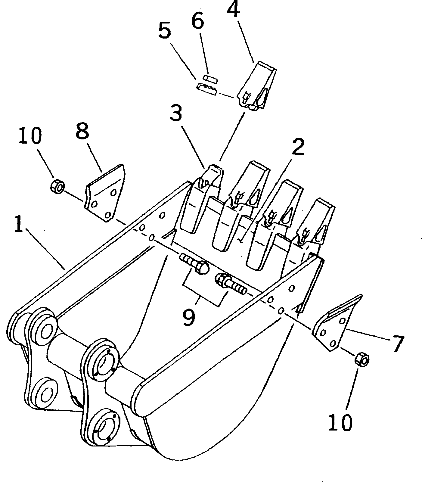 Komatsu parts book diagram for PC25R-1 S/N 1001-UP: BUCKET ? 0.10M3 (MINI 0.18M3) 600MM (VERTICAL PIN TYPE)(#6471-)
