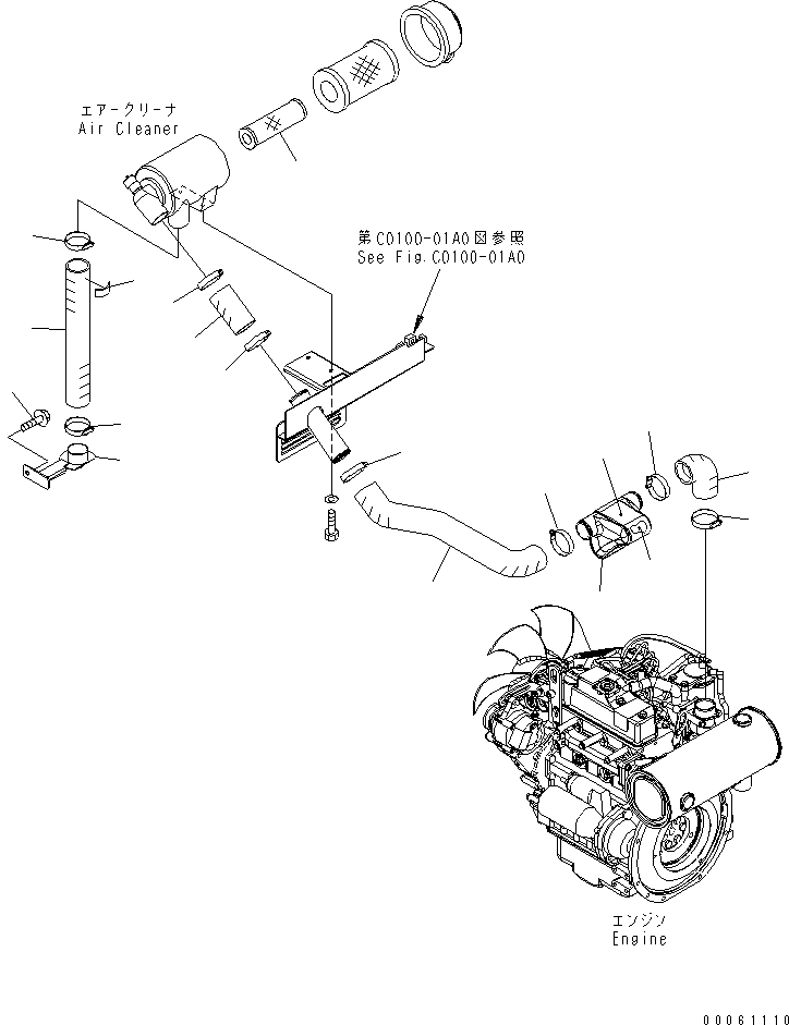 Excavators Komatsu / PC27MR-2 S/N 15001-UP (Cab Spec.)(pc27mr1c) / AIR CLEANER RELATED PARTS (DOUBLE ELEMENT) (EXCEPT JAPAN)(030080 : B0300-01A2)
