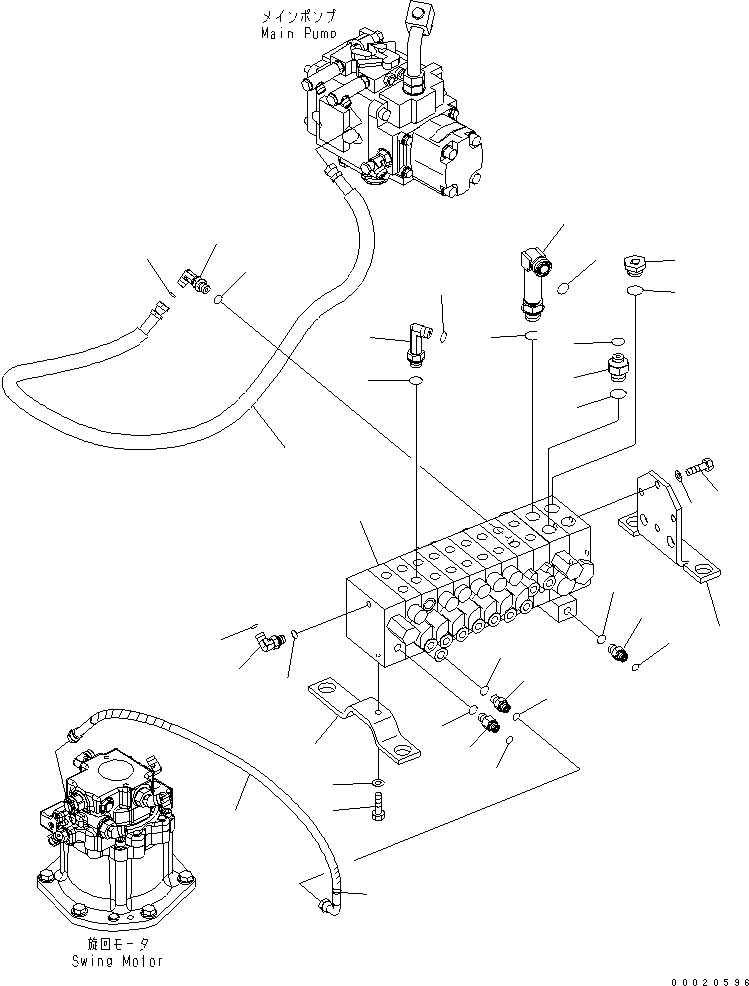 Komatsu parts book diagram for PC27MR-2-B S/N 15001-UP: MAIN VALVE (CONNECTING PARTS) (1/3) (1 ATT.) (FOR JAPAN)