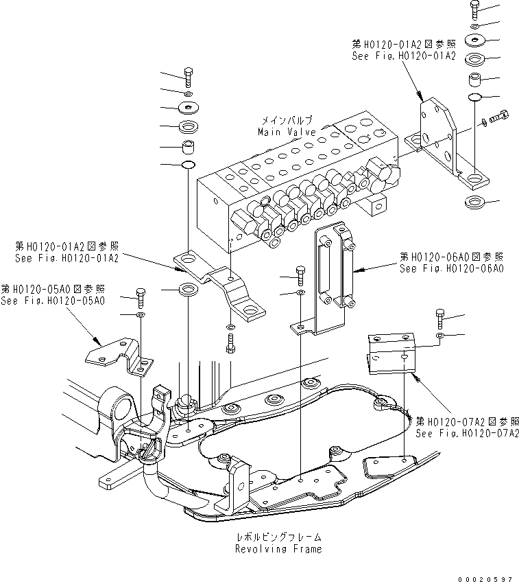 Komatsu parts book diagram for PC27MR-2-B S/N 15001-UP: MAIN VALVE (MOUNTING PARTS) (1 ATT.)