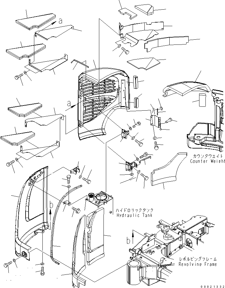 Komatsu parts book diagram for PC27MR-2-B S/N 15001-UP: RIGHT SIDE COVER (1/2) (WITH HEATER) (CAB) (FOR JAPAN)