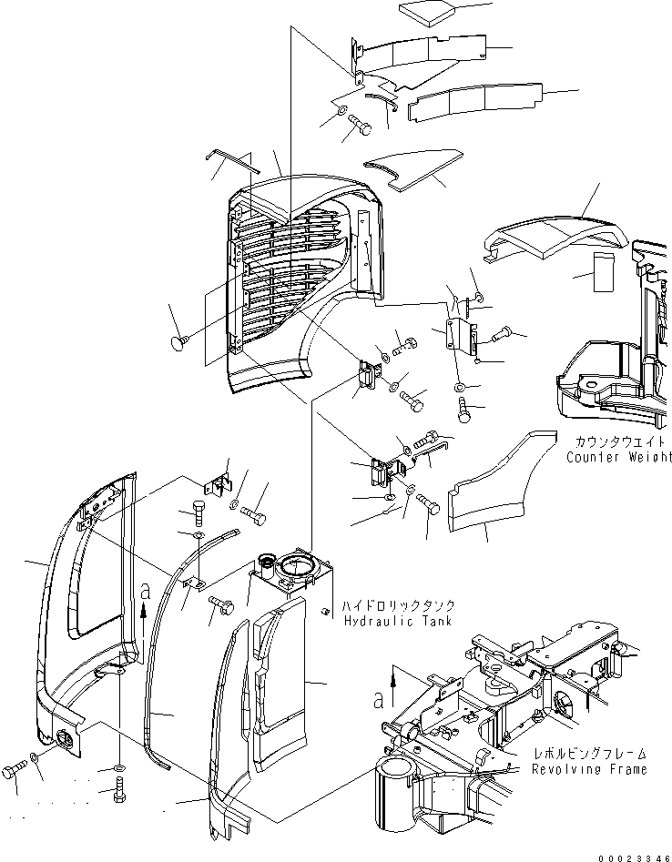 Komatsu parts book diagram for PC27MR-2-B S/N 15001-UP: RIGHT SIDE COVER (1/2) (WITH AIR CONDITIONER) (CAB) (FOR JAPAN)