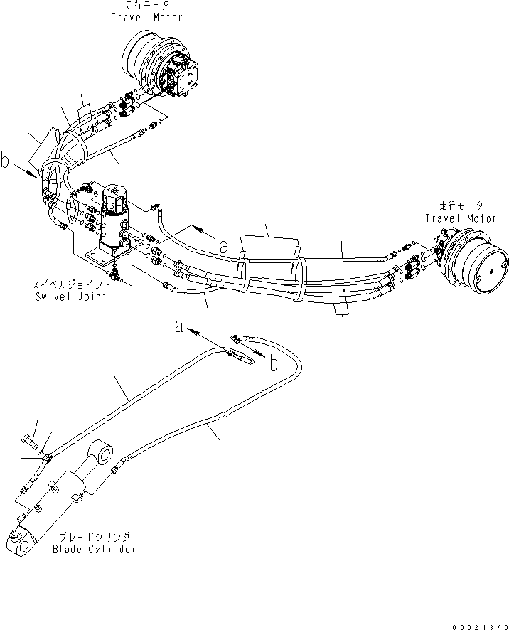 Komatsu parts book diagram for PC27MR-2-B S/N 15001-UP: TRAVEL AND BLADE PIPING