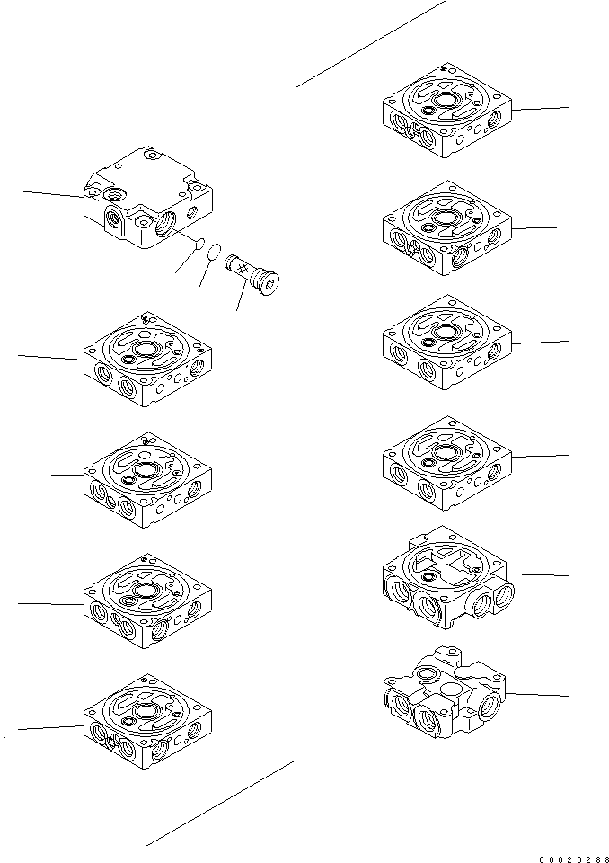 Komatsu parts book diagram for PC27MR-2-B S/N 15001-UP: MAIN VALVE (8-VALVE) (1/14)