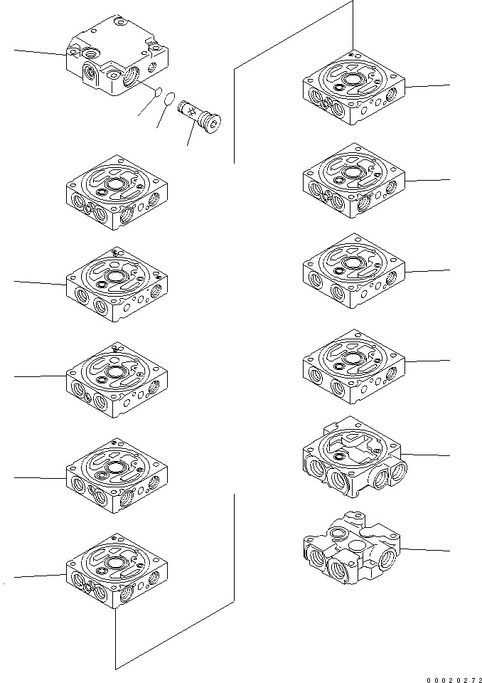 Komatsu parts book diagram for PC27MR-2-B S/N 15001-UP: MAIN VALVE (9-VALVE) (1/16)
