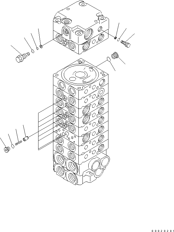 Komatsu parts book diagram for PC27MR-2-B S/N 15001-UP: MAIN VALVE (9-VALVE) (10/16)