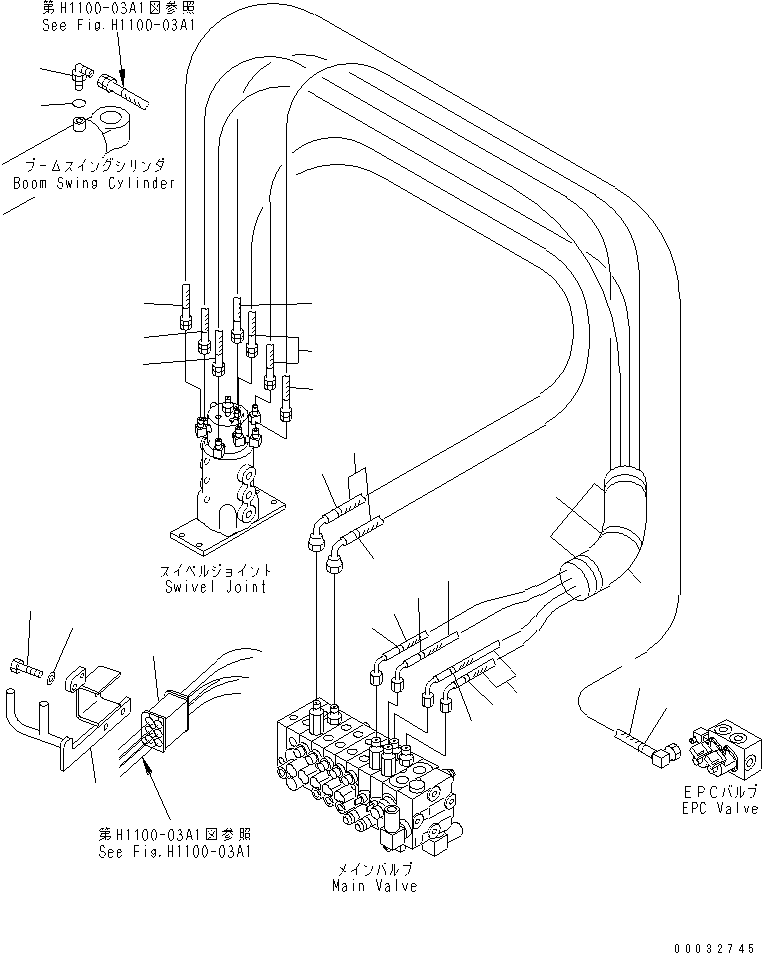 Excavators Komatsu / PC27MRX-1 S/N 10001-UP(pc27mrxc) / ACTUATOR LINE (TRAVEL MOTOR AND BLADE CYLINDER LINE) (FOR NOTH AMERICA)(150150 : H1100-01A1)