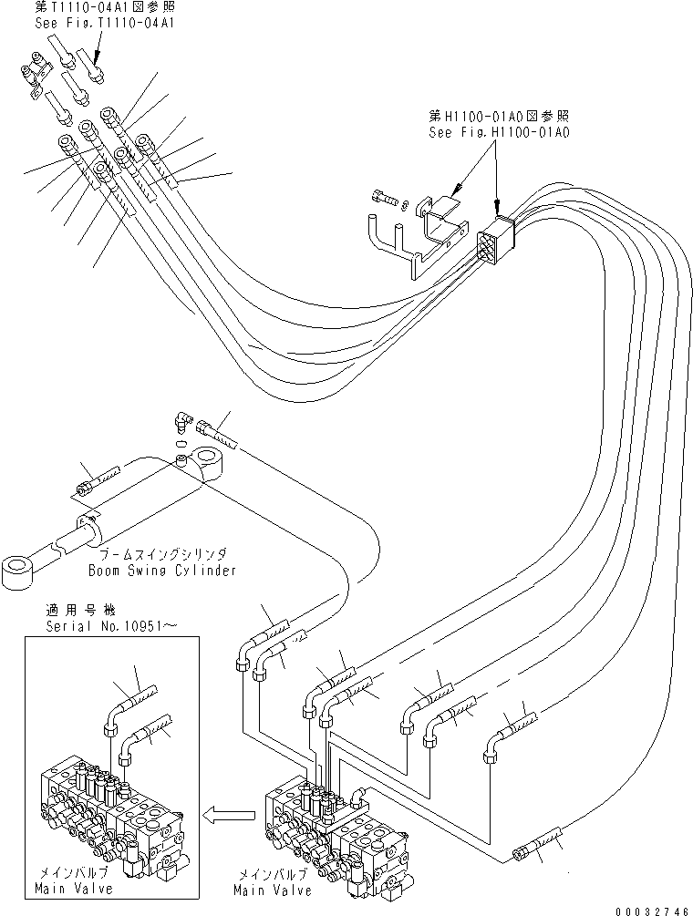 Excavators Komatsu / PC27MRX-1 S/N 10001-UP(pc27mrxc) / ACTUATOR LINE (BOOM ? ARM ? BUCKET AND BOOM SWING CYLINDER LINE)(#10001-11412)(150190 : H1100-03A0)