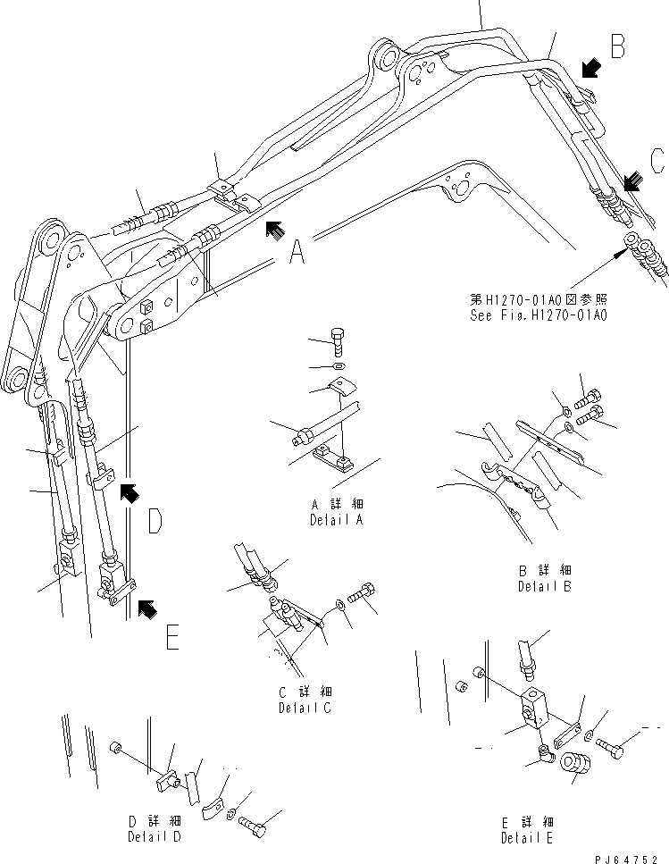 Excavators Komatsu / PC27MRX-1 S/N 10001-UP(pc27mrxc) / ATTACHMENT PIPING (ATTACHMENT SIDE) (FOR CAB)(360360 : T1240-01A1)