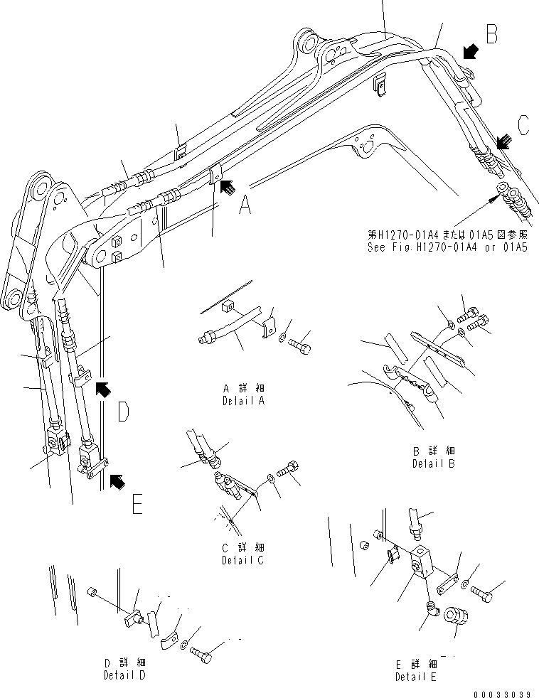Excavators Komatsu / PC27MRX-1 S/N 10001-UP(pc27mrxc) / ATTACHMENT PIPING (ATTACHMENT SIDE) (FOR 1110MM ARM) (FOR NORTH AMERICA)(360390 : T1240-01A4)