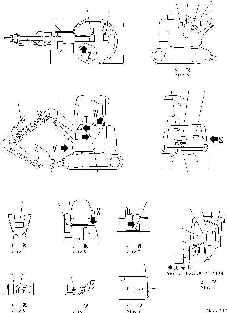 Excavators Komatsu / PC28UU-2 S/N 7001-UP(pc28uu-c) / MARKS AND PLATES (JIS PATTERN) (FOR 4 FOUR SYSTEM SPEC.)(#7798-)(390040 : U0100-01A3)