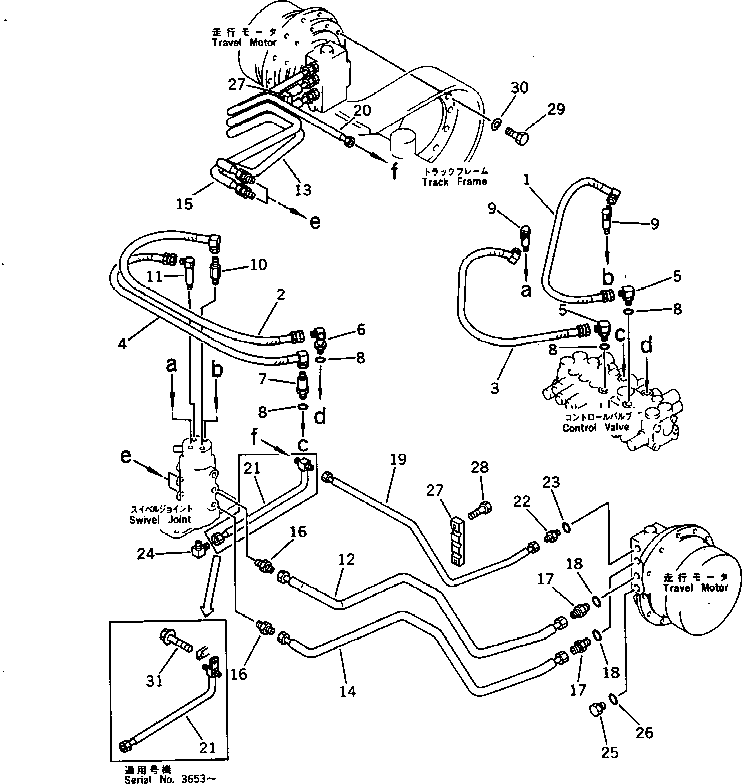 Excavators Komatsu / PC28UU-1 S/N 1001-UP(pc28uu0c) / HYDRAULIC PIPING (TRAVEL MOTOR LINE)(090040 : 3061)
