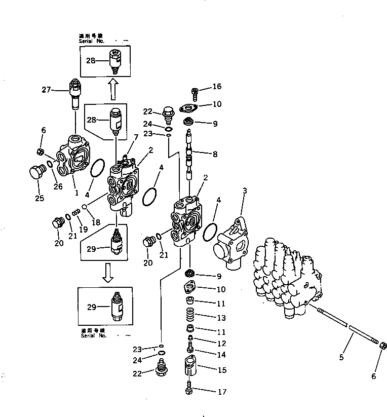 Excavators Komatsu / PC28UU-1 S/N 1001-UP(pc28uu0c) / HYDRAULIC CONTROL VALVE (1/3) (6-SPOOL)(#1001-3652)(180080 : 6201)