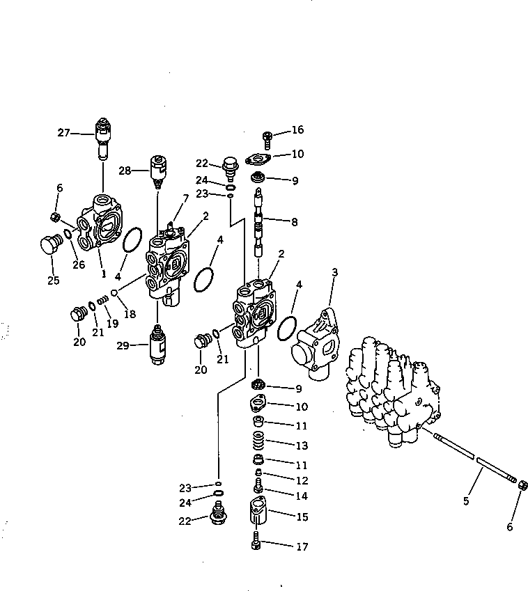 Excavators Komatsu / PC28UU-1 S/N 1001-UP(pc28uu0c) / HYDRAULIC CONTROL VALVE (1/3) (6-SPOOL)(#3653-)(180090 : 6201A)