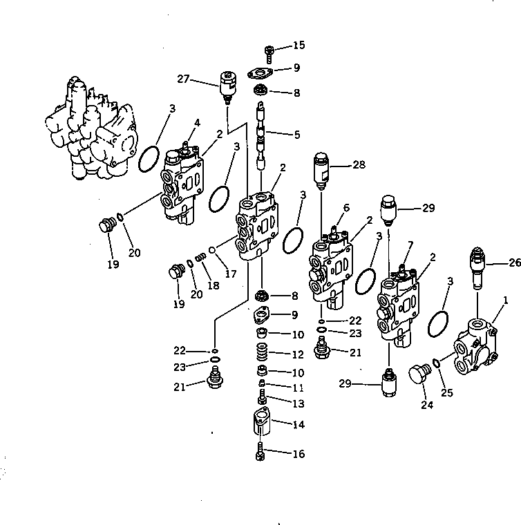 Excavators Komatsu / PC28UU-1 S/N 1001-UP(pc28uu0c) / HYDRAULIC CONTROL VALVE (2/3) (6-SPOOL)(#3653-)(180110 : 6202A)