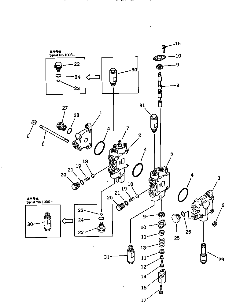 Excavators Komatsu / PC28UU-1 S/N 1001-UP(pc28uu0c) / HYDRAULIC CONTROL VALVE (1/2) (2-SPOOL)(#1001-3652)(180140 : 6211)