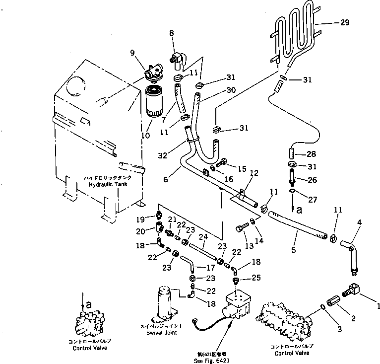 Excavators Komatsu / PC28UU-1 S/N 1001-UP(pc28uu0c) / HYDRAULIC PIPING (OIL COOLER AND RETURN LINE)                    (KISO KUTSUSAKU SPEC.)(#5336-)(180330 : 6513)