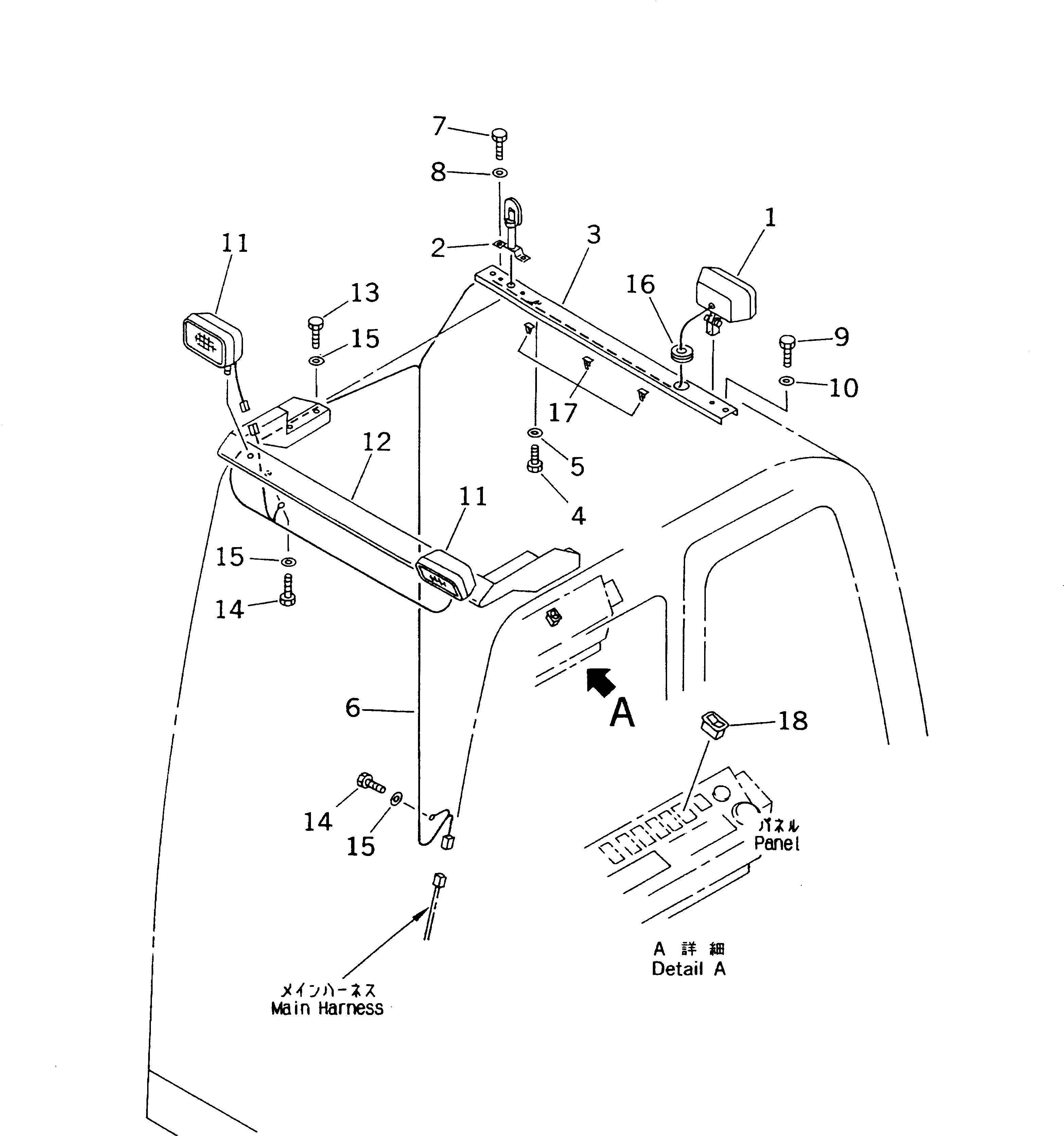 Komatsu parts book diagram for PC290LC-6K S/N K30001-UP: ADDITIONAL WORK LAMP(#K30001-K34000)