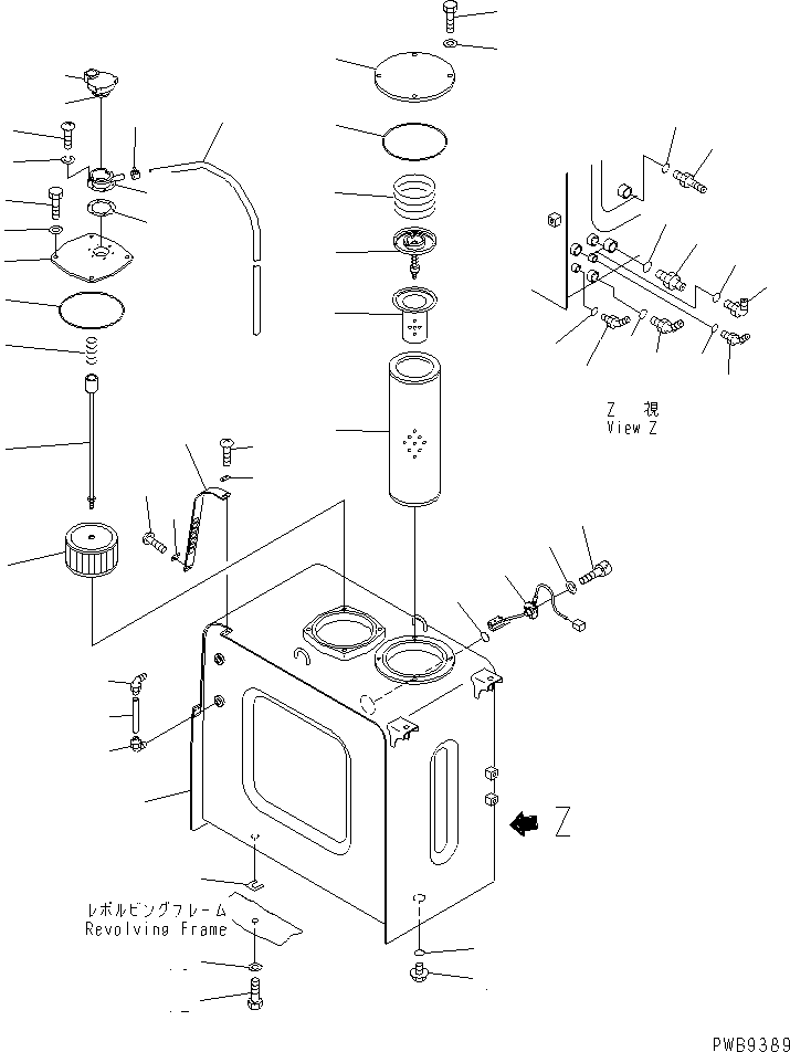 Komatsu parts book diagram for PC290LC-6K S/N K30001-UP: HYDRAULIC TANK (WITH SENSOR)(#K30001-K34000)