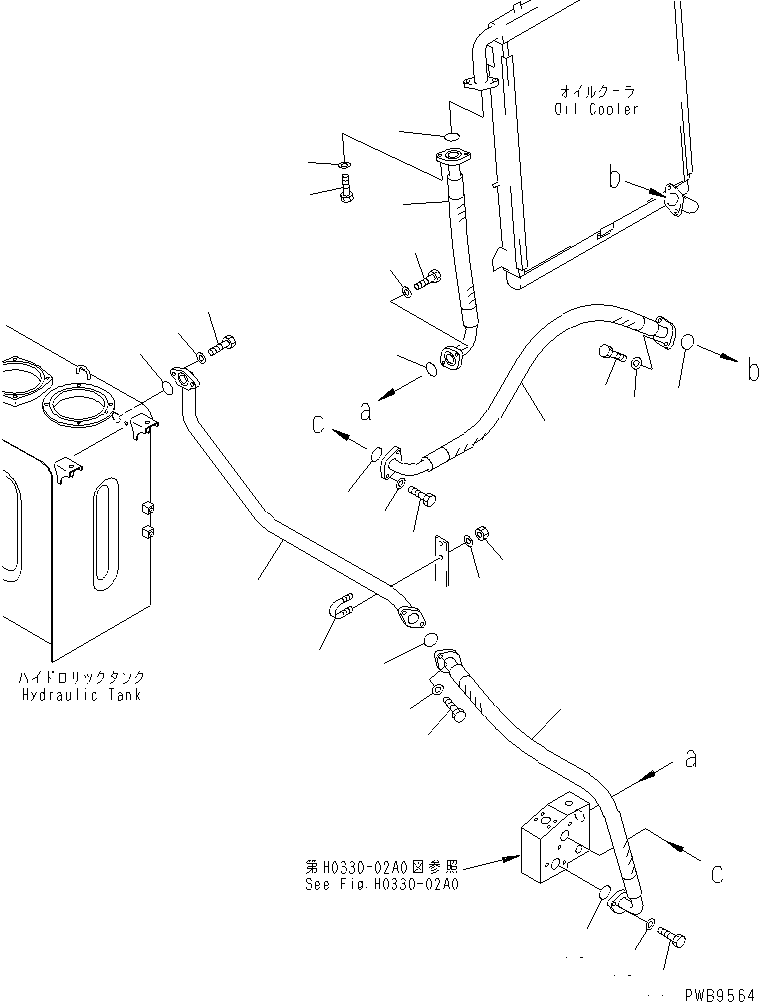 Komatsu parts book diagram for PC290LC-6K S/N K30001-UP: OIL COOLER LINE